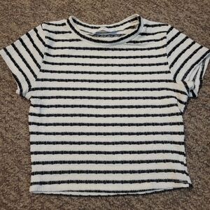 Gaze Black and White Short Sleeve Tee with Nautical Stripes